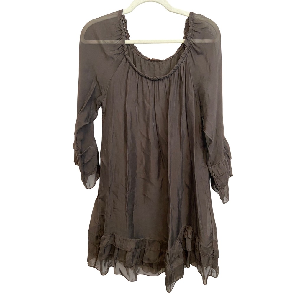 Meo Meli Italian‎ Silk Viscose Ruffle Dress Square Neck